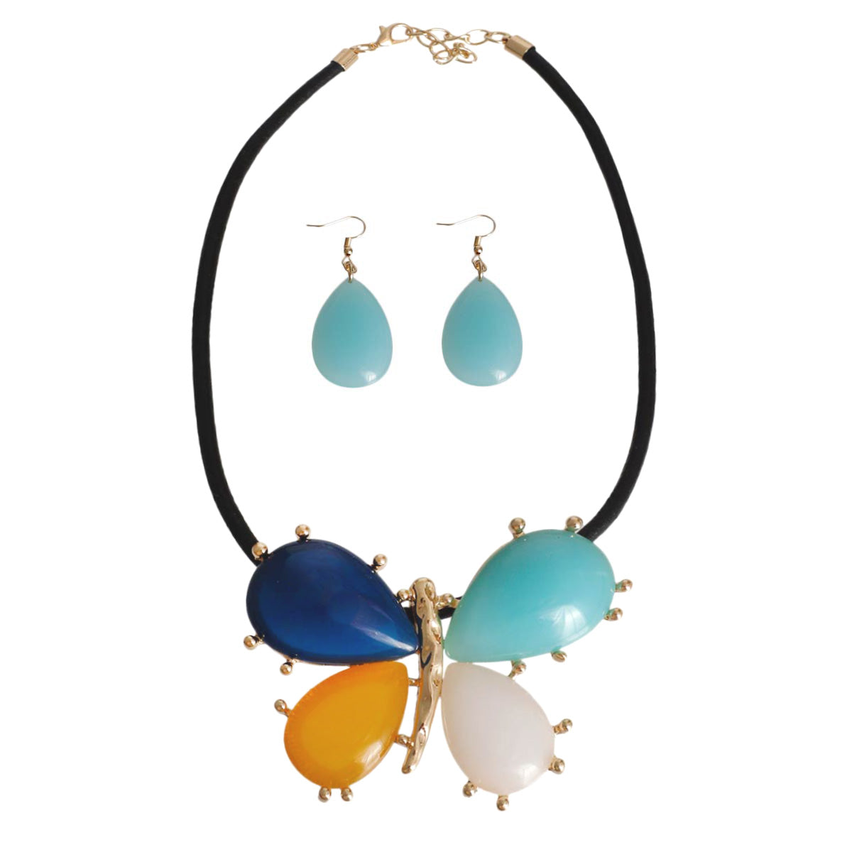Multi Color Teardrop Butterfly Pendant Set