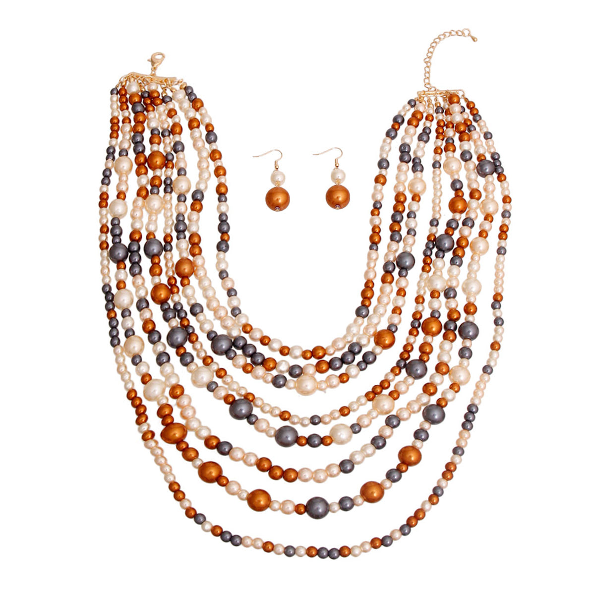 Gold and Cream Mix Multi Pearl Necklace