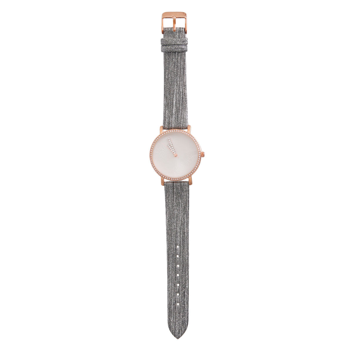 Metallic Gray Band Rhinestone Watch