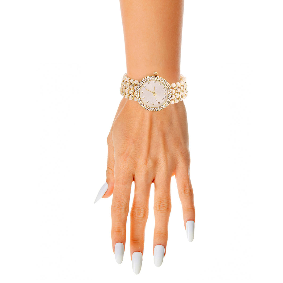 Gold Pearl and Rhinestone Watch