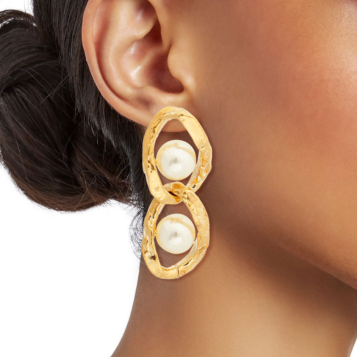 Gold Link Pearl Earrings