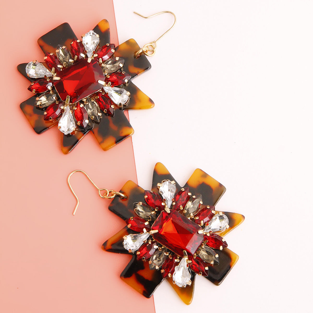 Red Tortoiseshell Drop Earrings