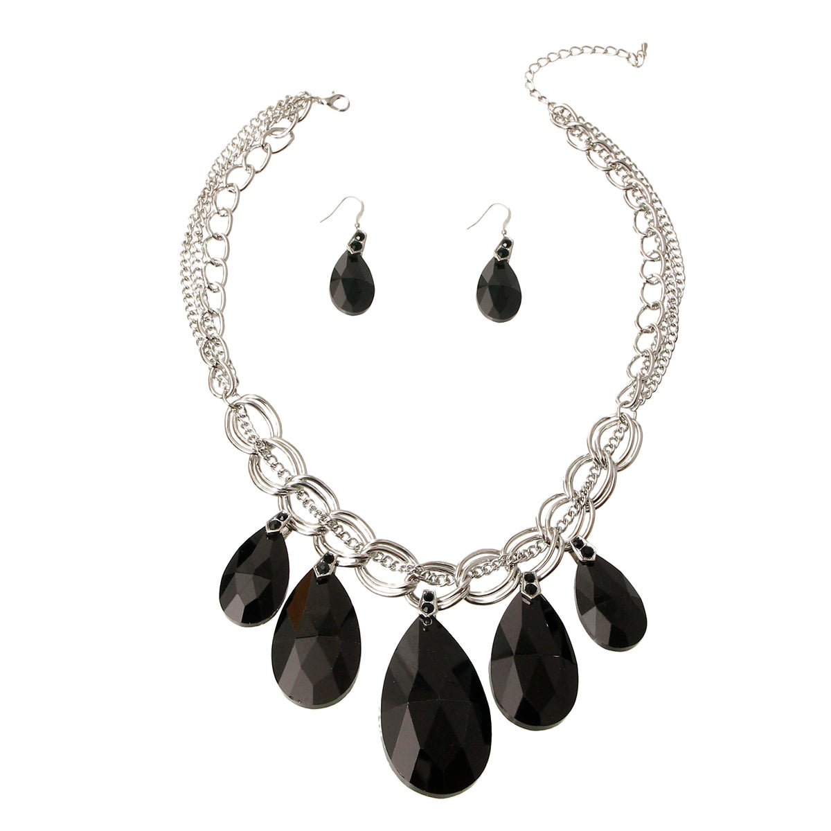 Black Teardrop Necklace Set