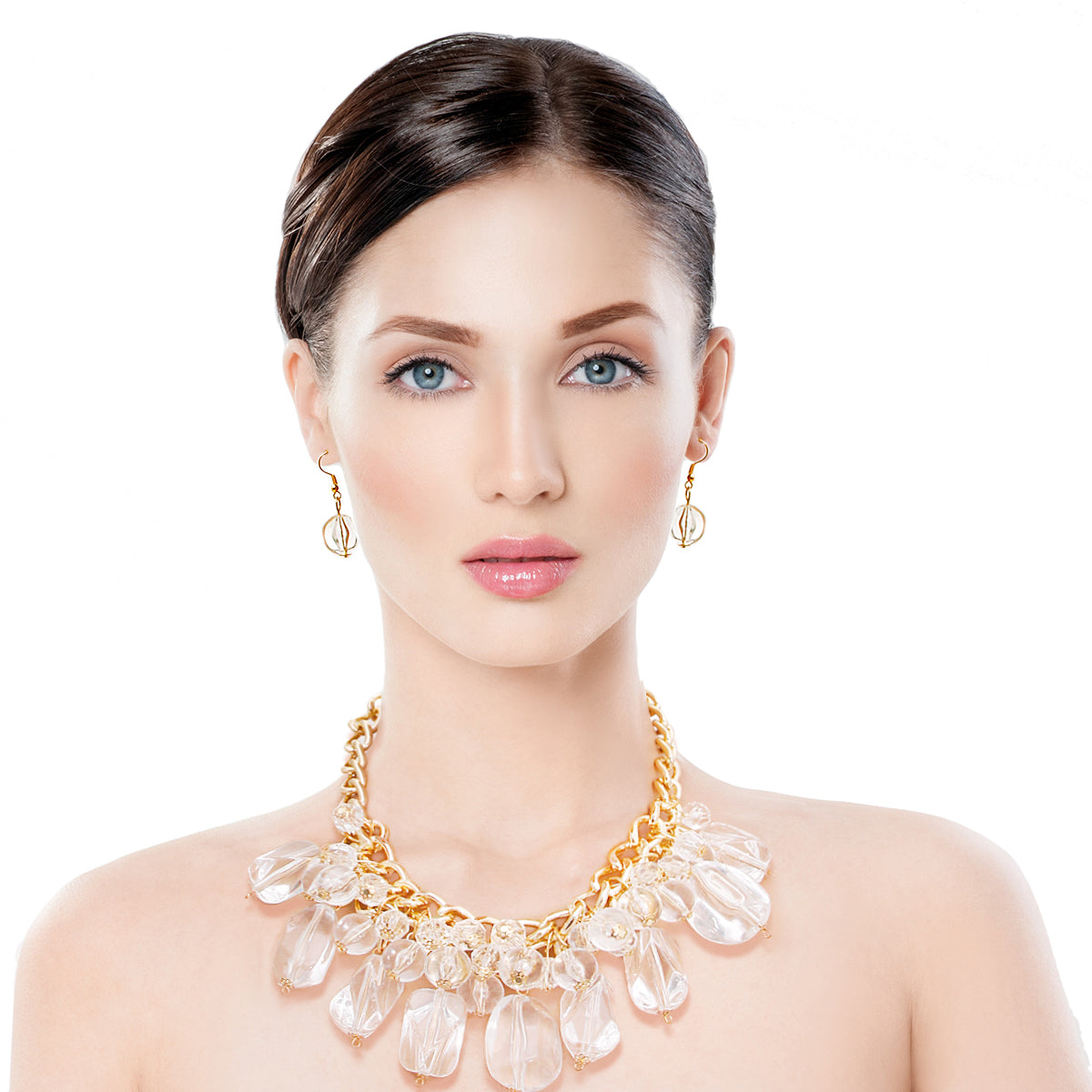 Chunky Gold Clear Bead Necklace