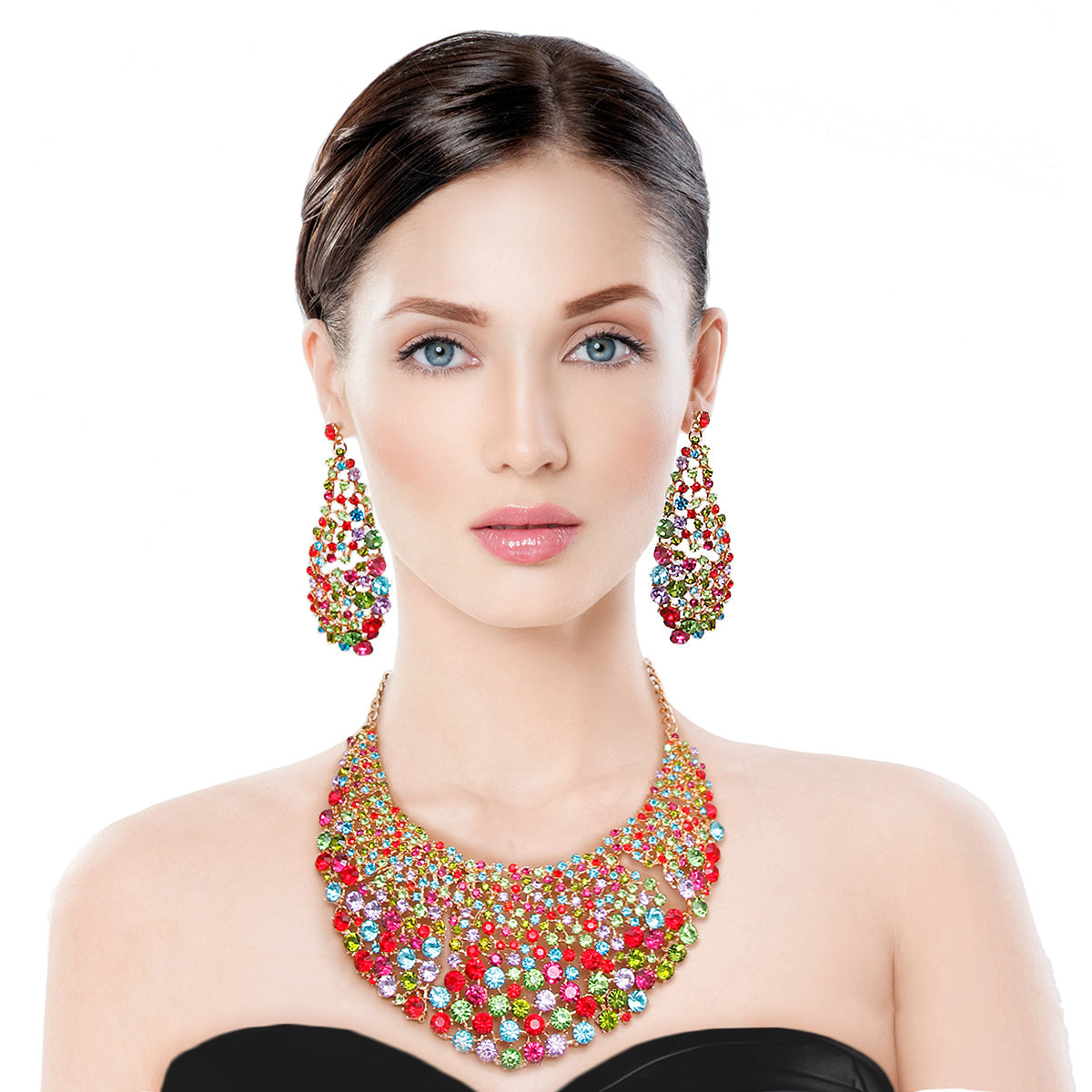 Brilliant Multi Color Round Cut Crystal Necklace