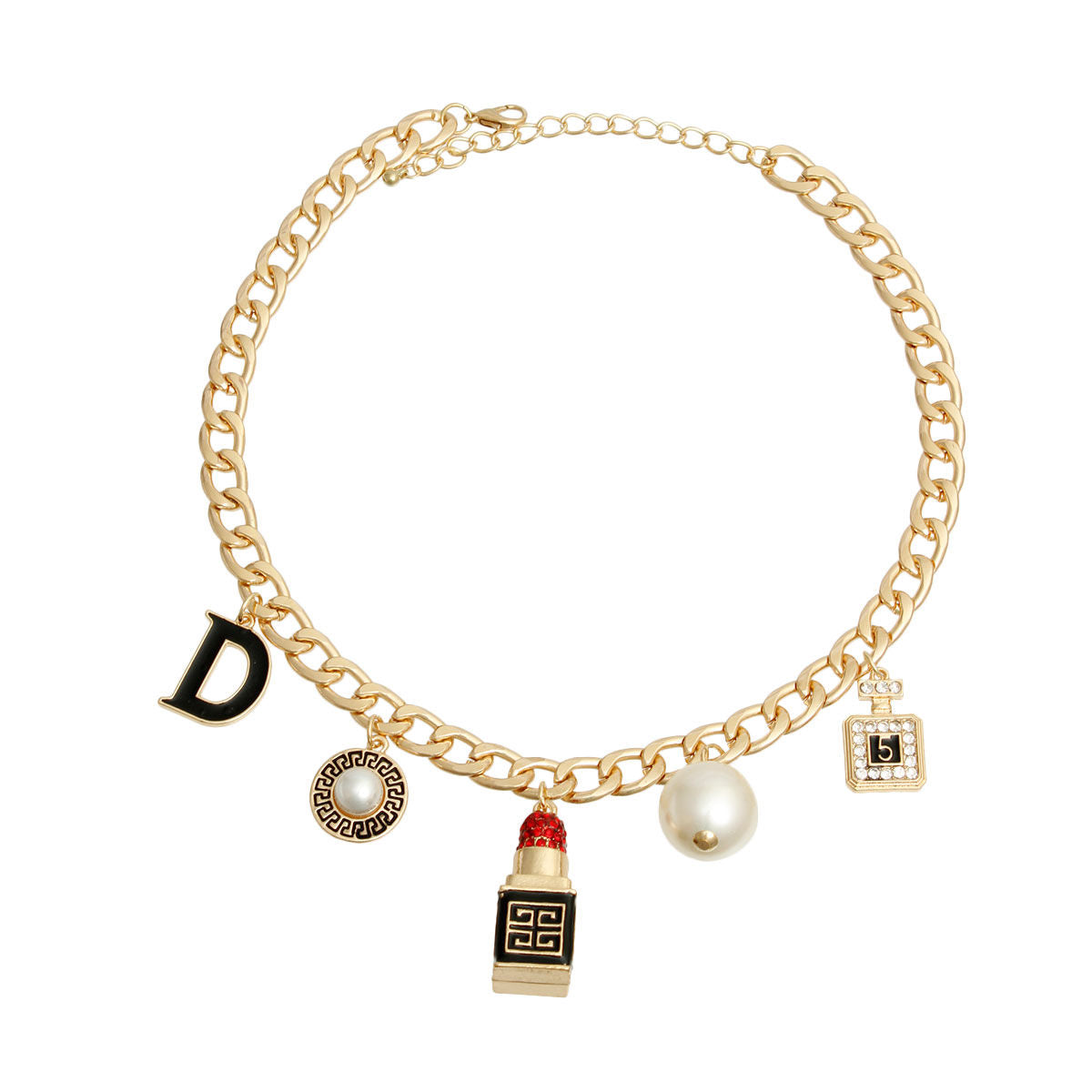Gold Multi Designer Charm Necklace