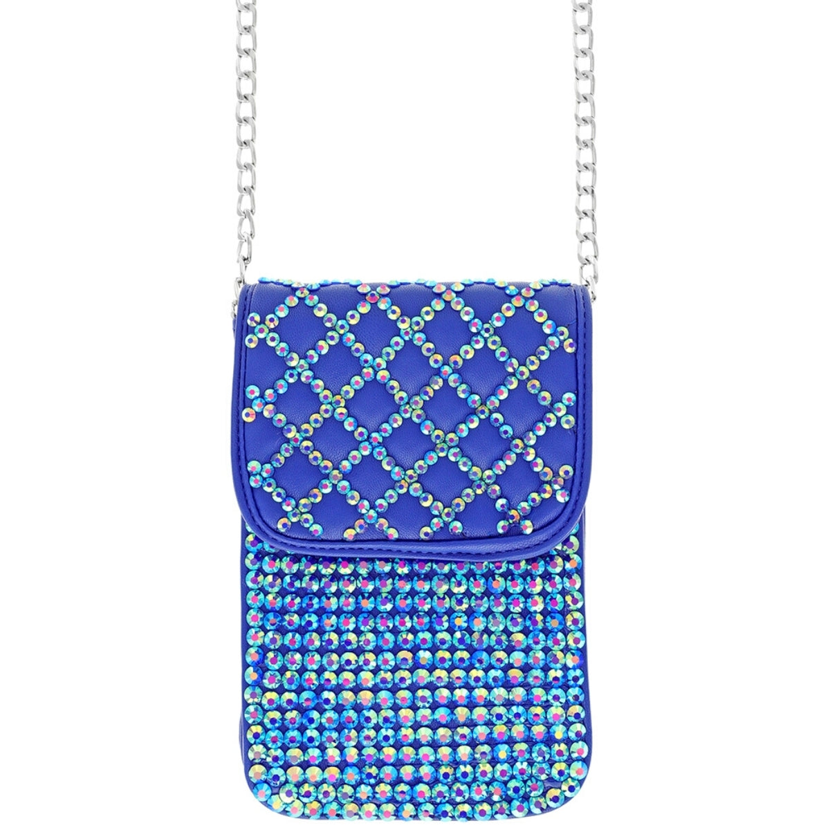 Royal Blue Quilted Rhinestone Cellphone Bag