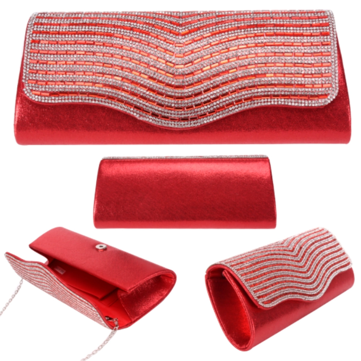 Red Layered Rhinestone Clutch