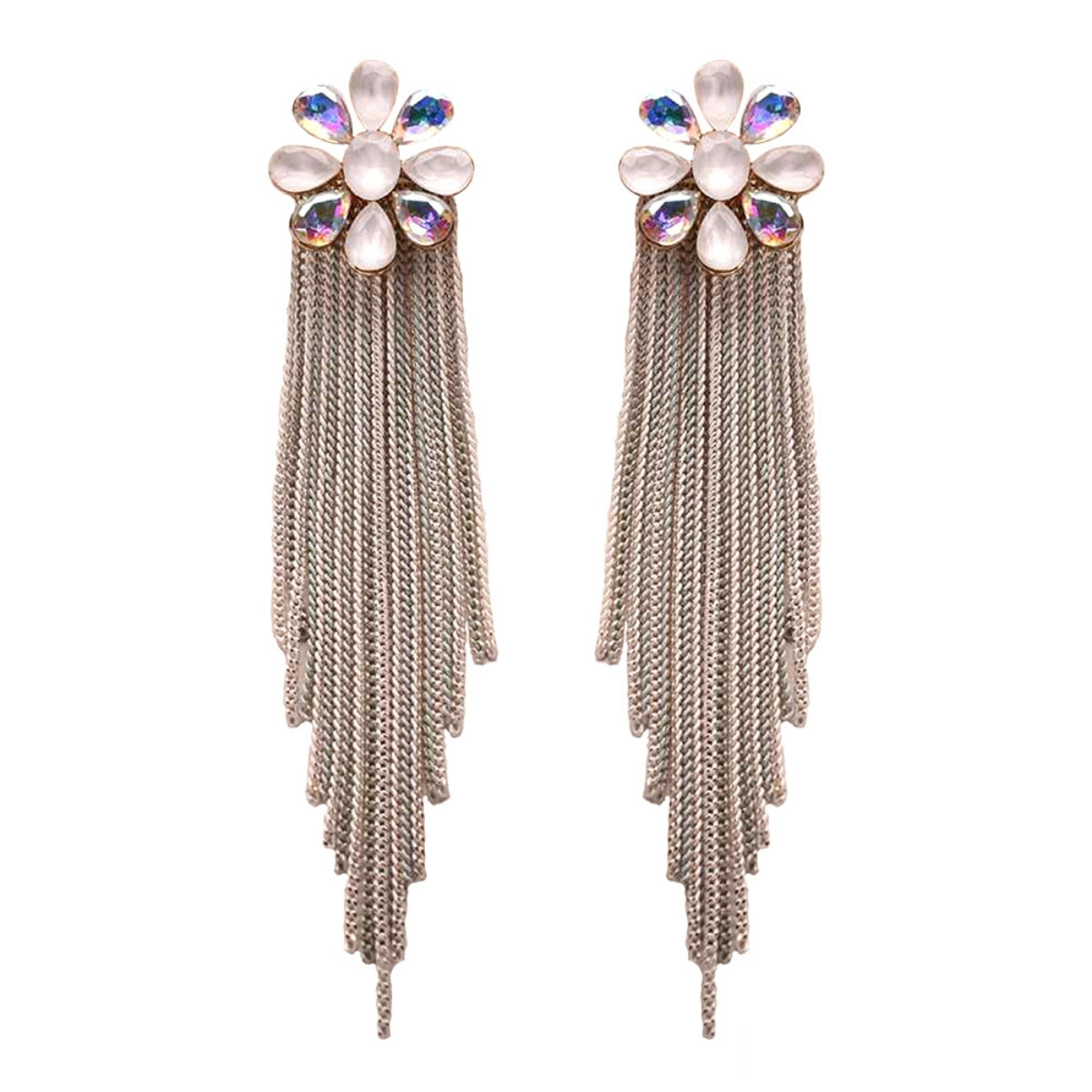 White Flower and Fringe Earrings