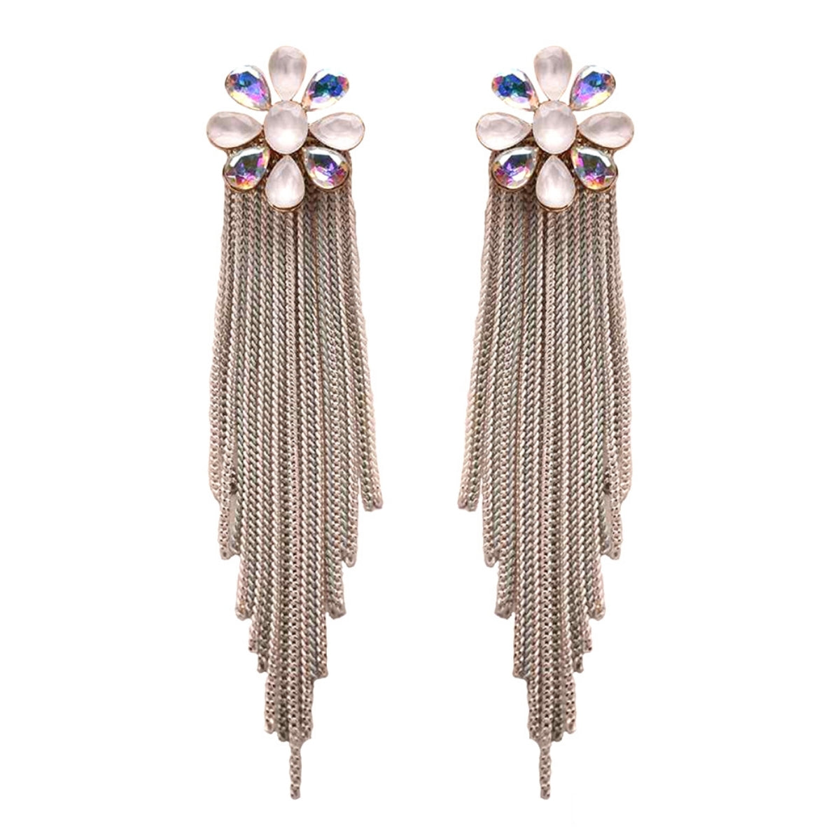 White Flower and Fringe Earrings