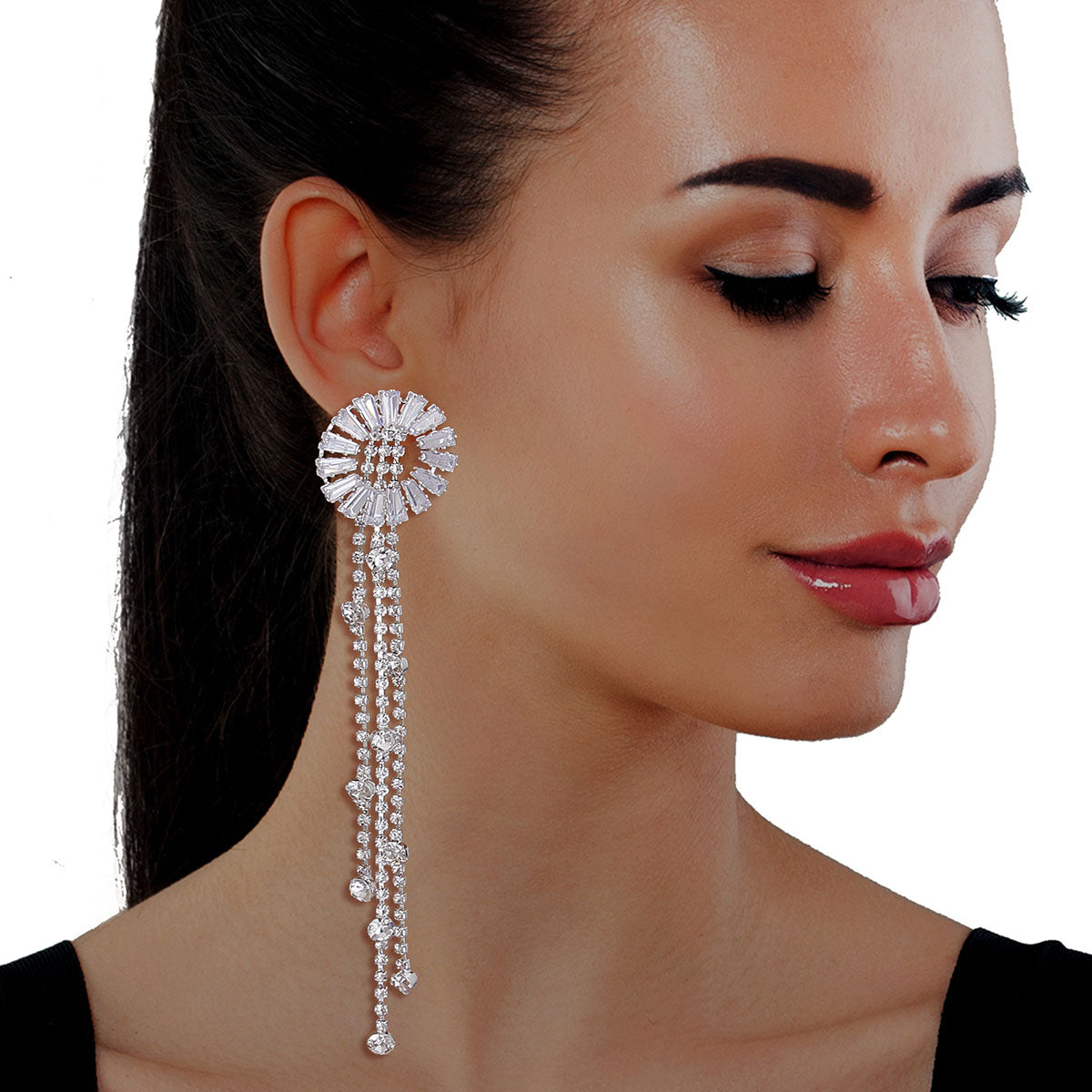 Cubic Zirconia Stone Fringe Earrings