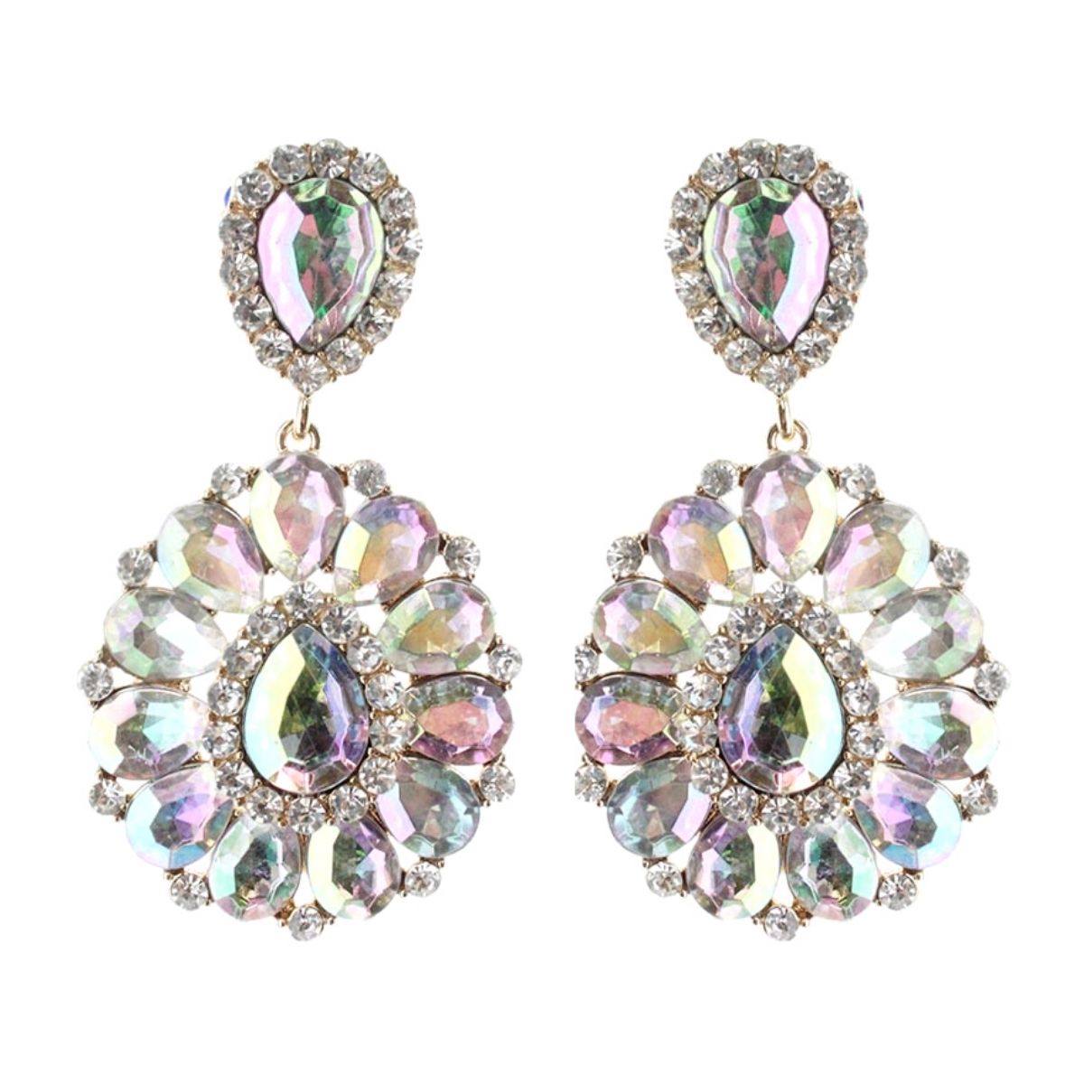 Aurora Borealis Teardrop Elegant Clip Ons