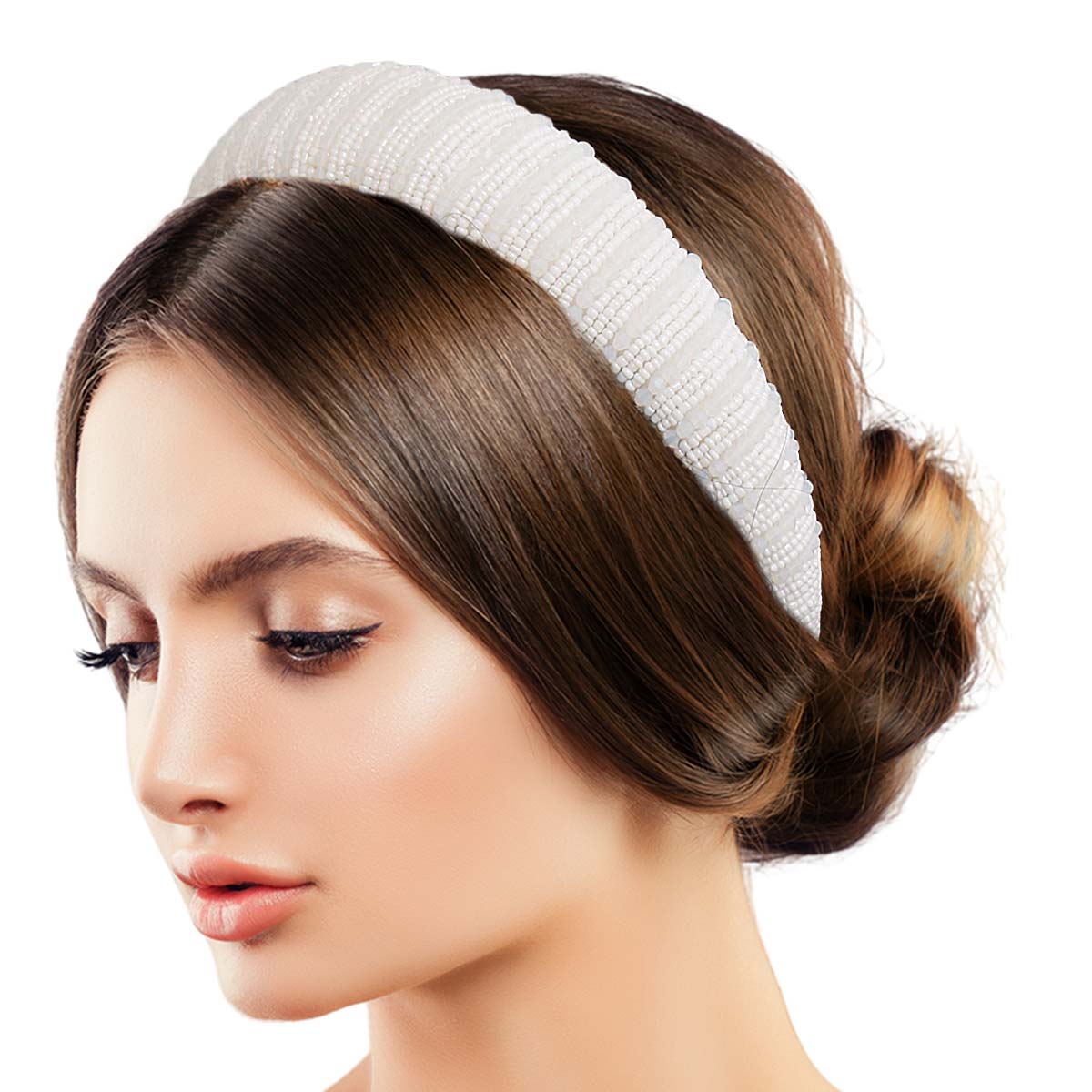 White Bead Padded Headband