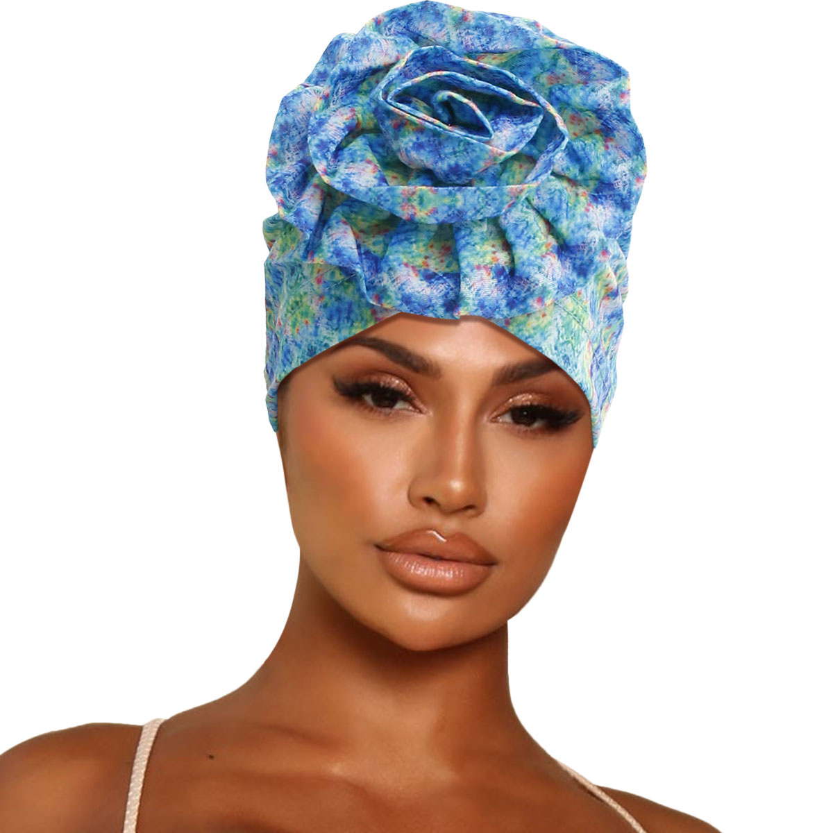 Blue Tie Dye Flower Knot Turban