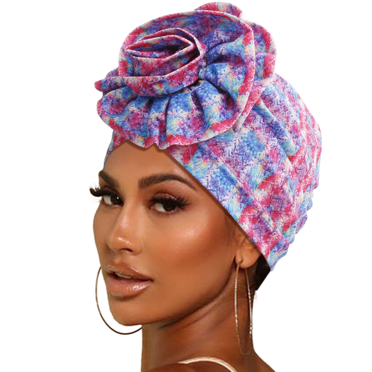 Fuchsia Tie Dye Flower Knot Turban