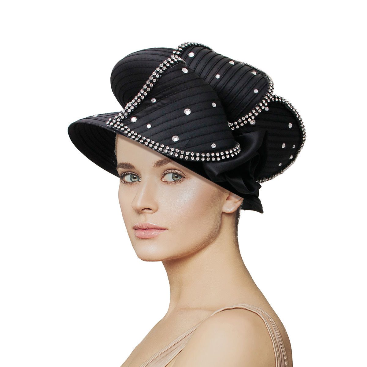 Black Short Brim Petal Church Hat