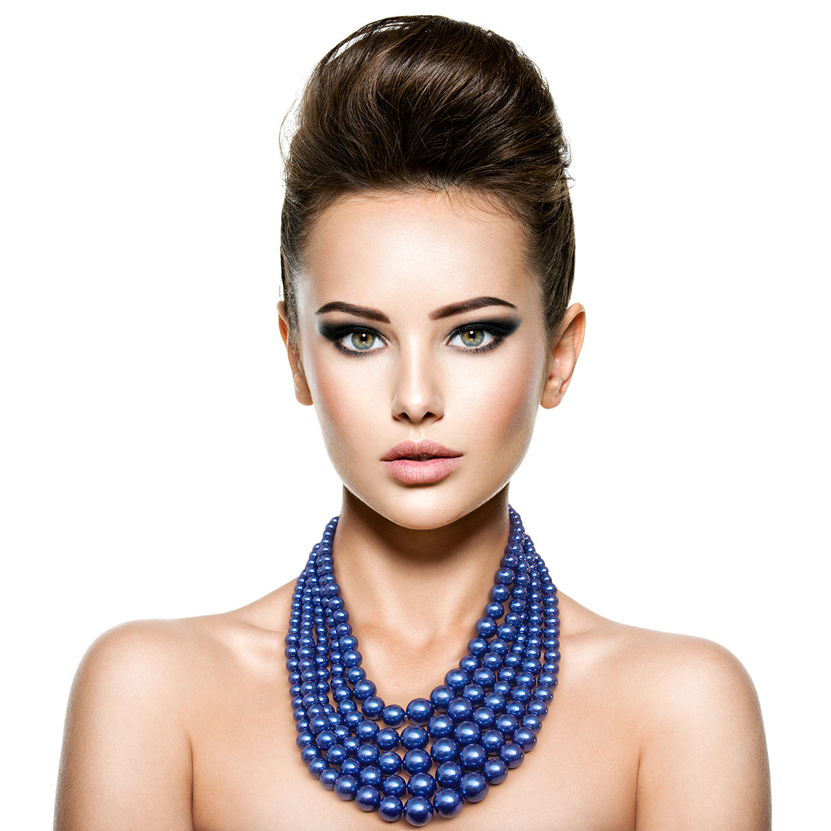 Royal Blue Pearl 5 Strand Necklace Set