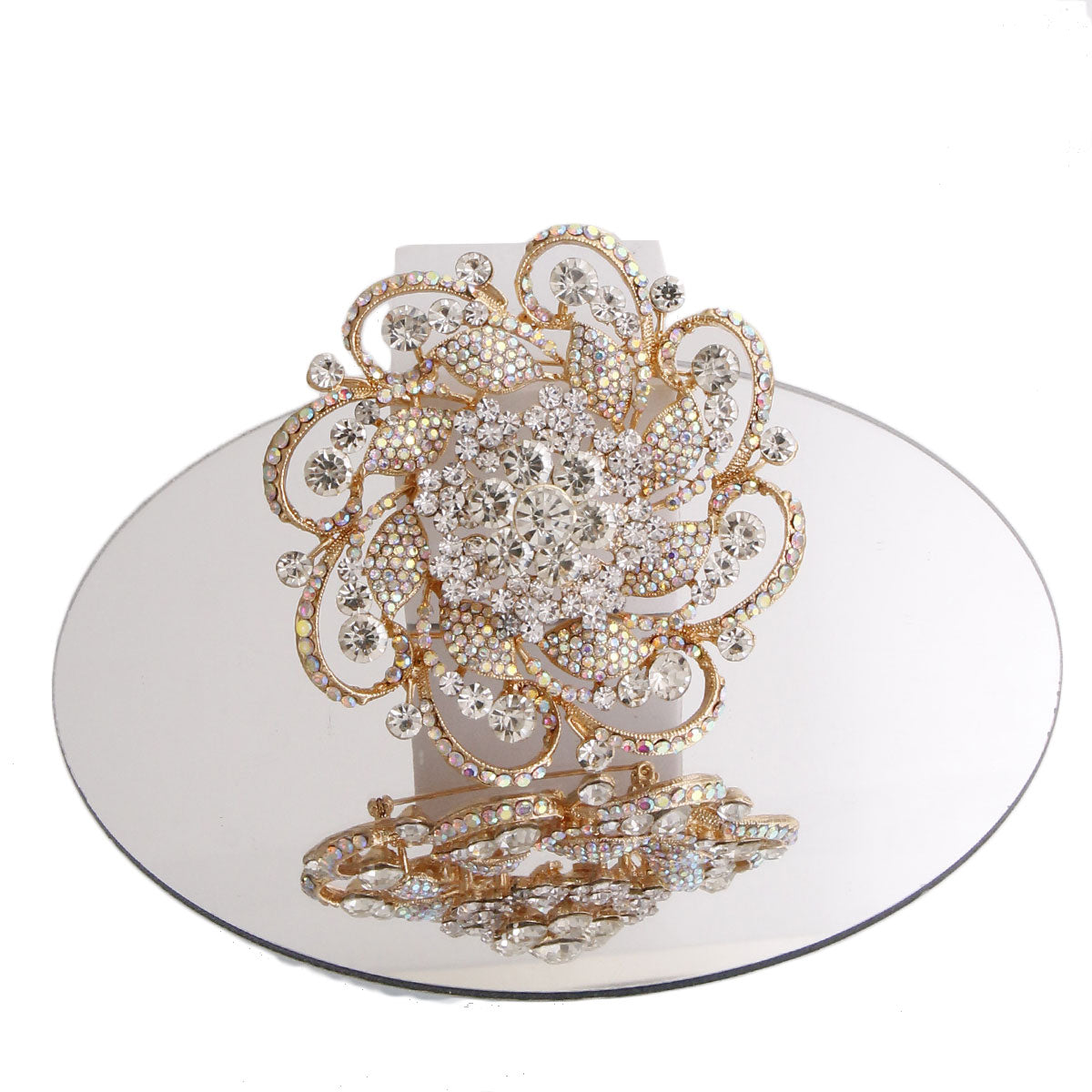 Xlarge Gold Crystal Flower Brooch