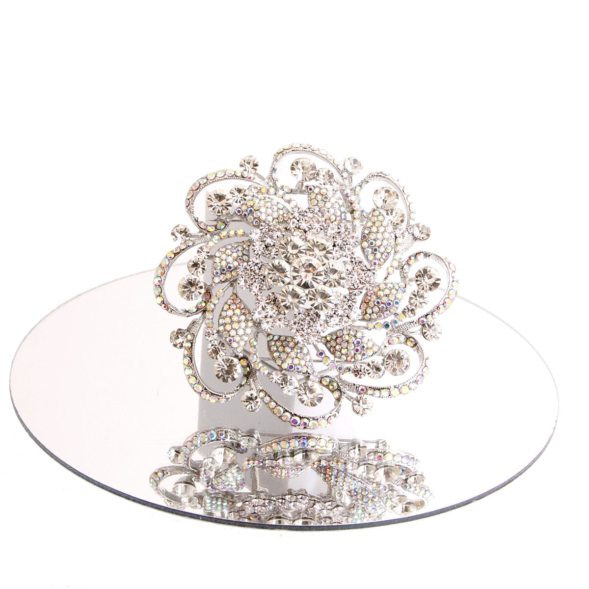 Xlarge Silver Crystal Flower Brooch