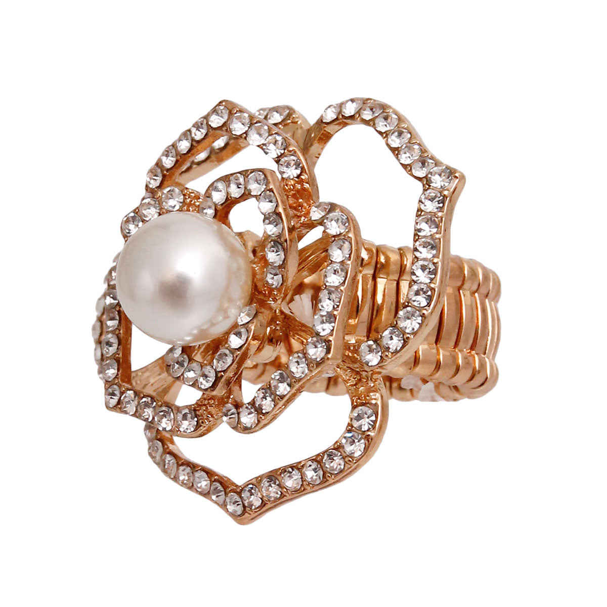 Gold Cut Out Flower Pearl Ring
