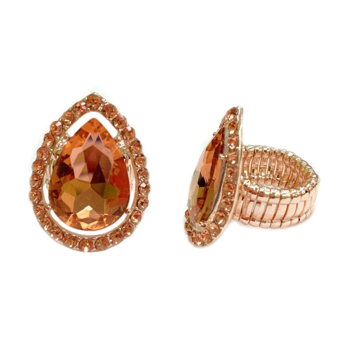 Rose Gold Teardrop Crystal Halo Ring