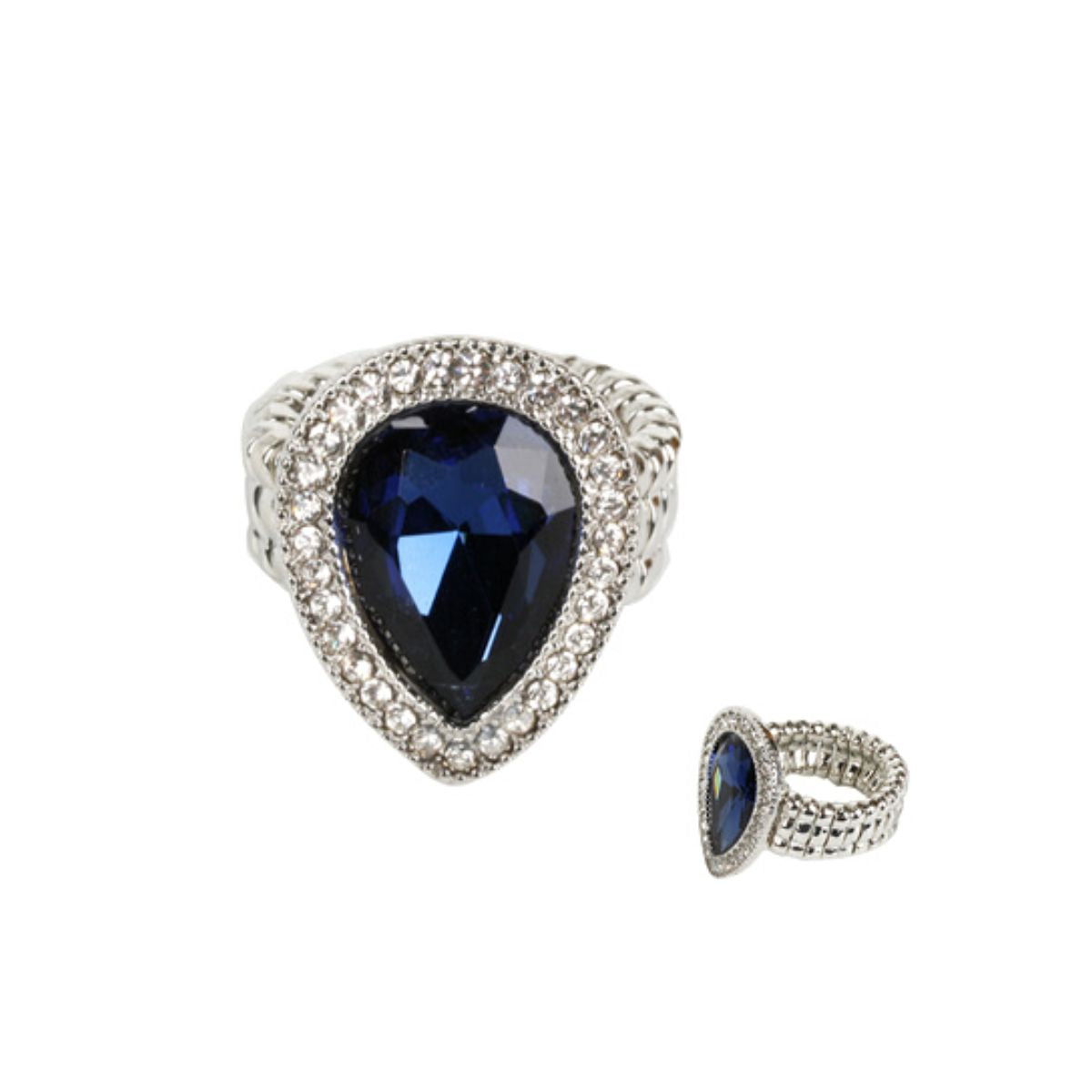 Elegant Navy Silver Teardrop Ring