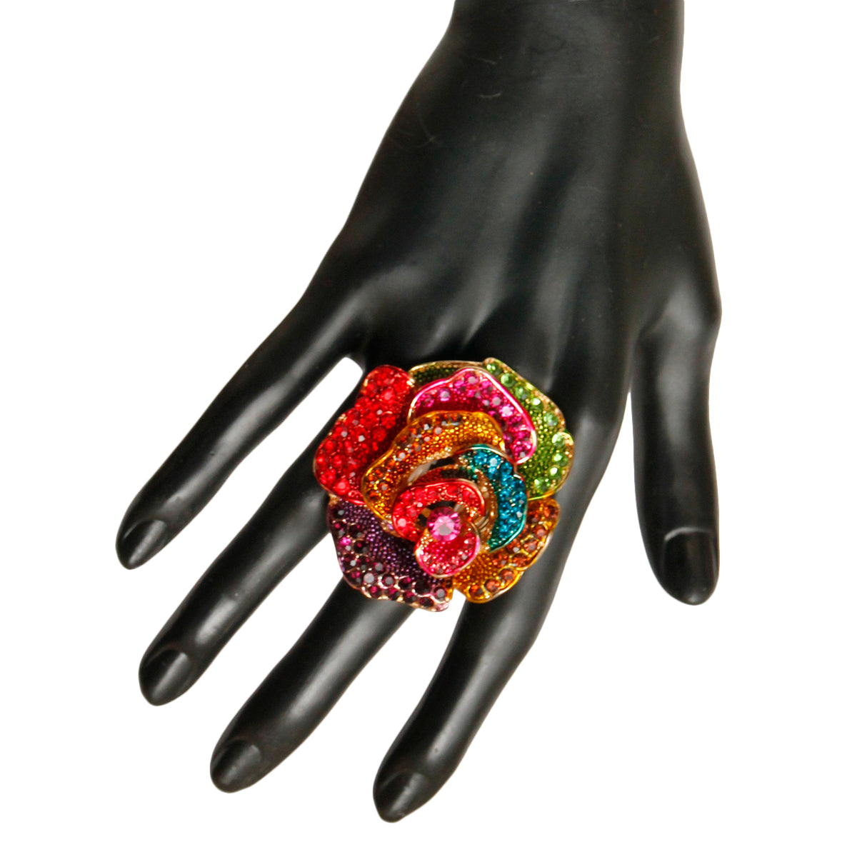 Multi Color Rhinestone Rose Ring