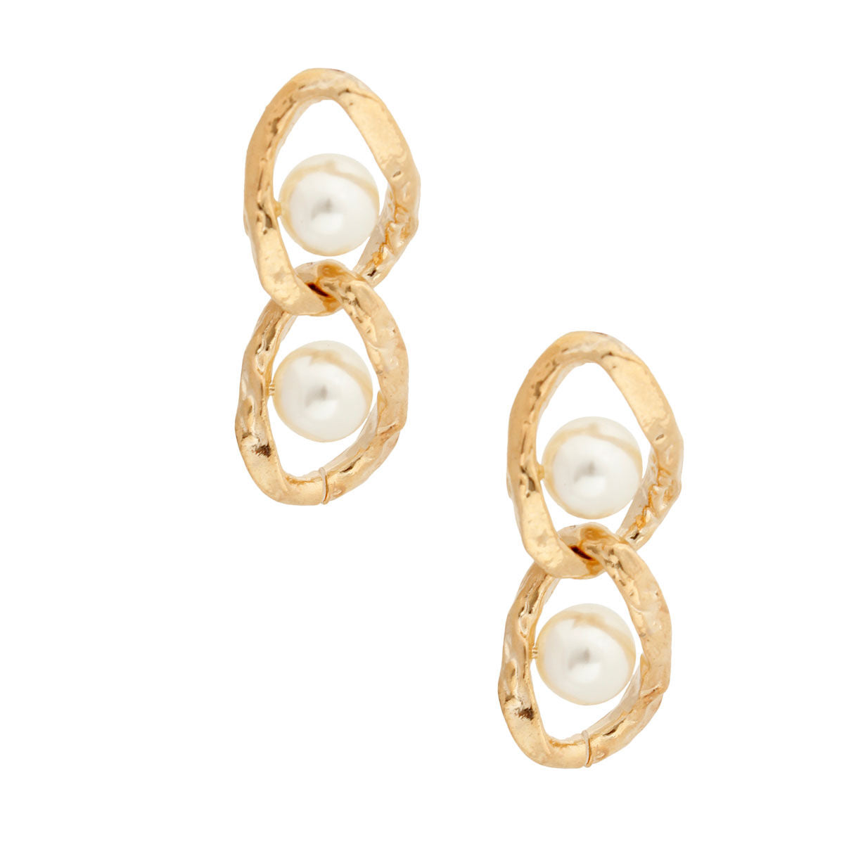 Gold Link Pearl Earrings