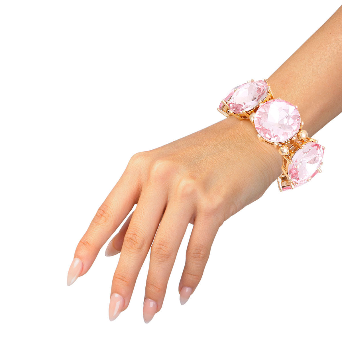 Gold Pink Round Crystal Bracelet