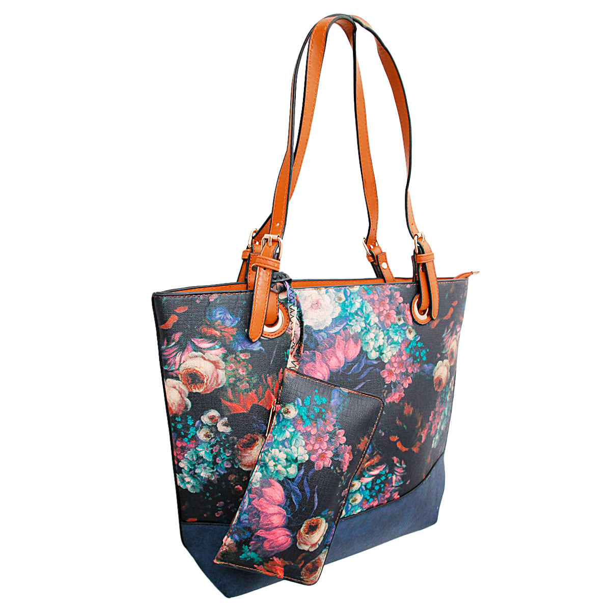 Navy Painted Flower Tote Bag Set