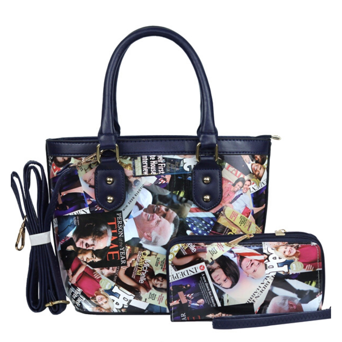 Navy Kamala, Biden and Obama Handbag Set