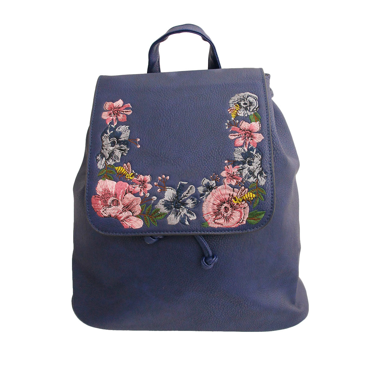 Blue Embroidered Flower Backpack