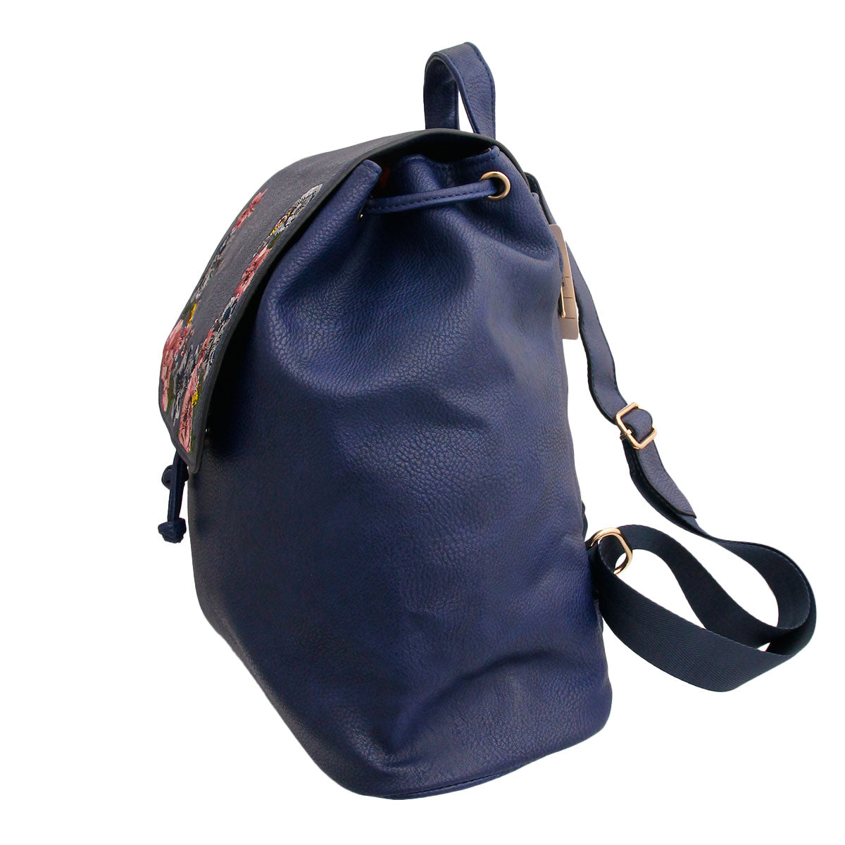Blue Embroidered Flower Backpack