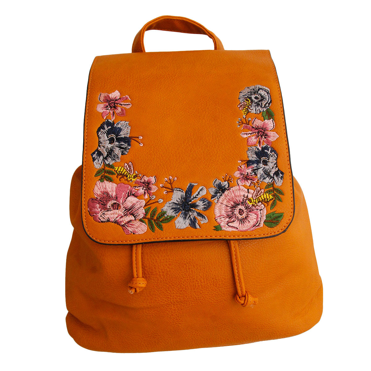 Mustard Embroidered Flower Backpack