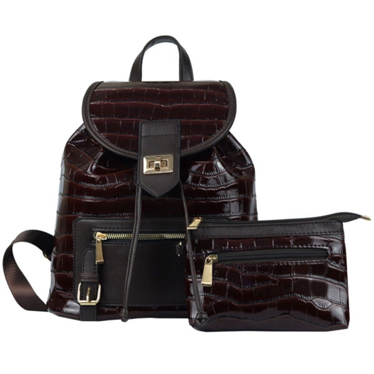 Dark Brown Croc Cinch Backpack Set