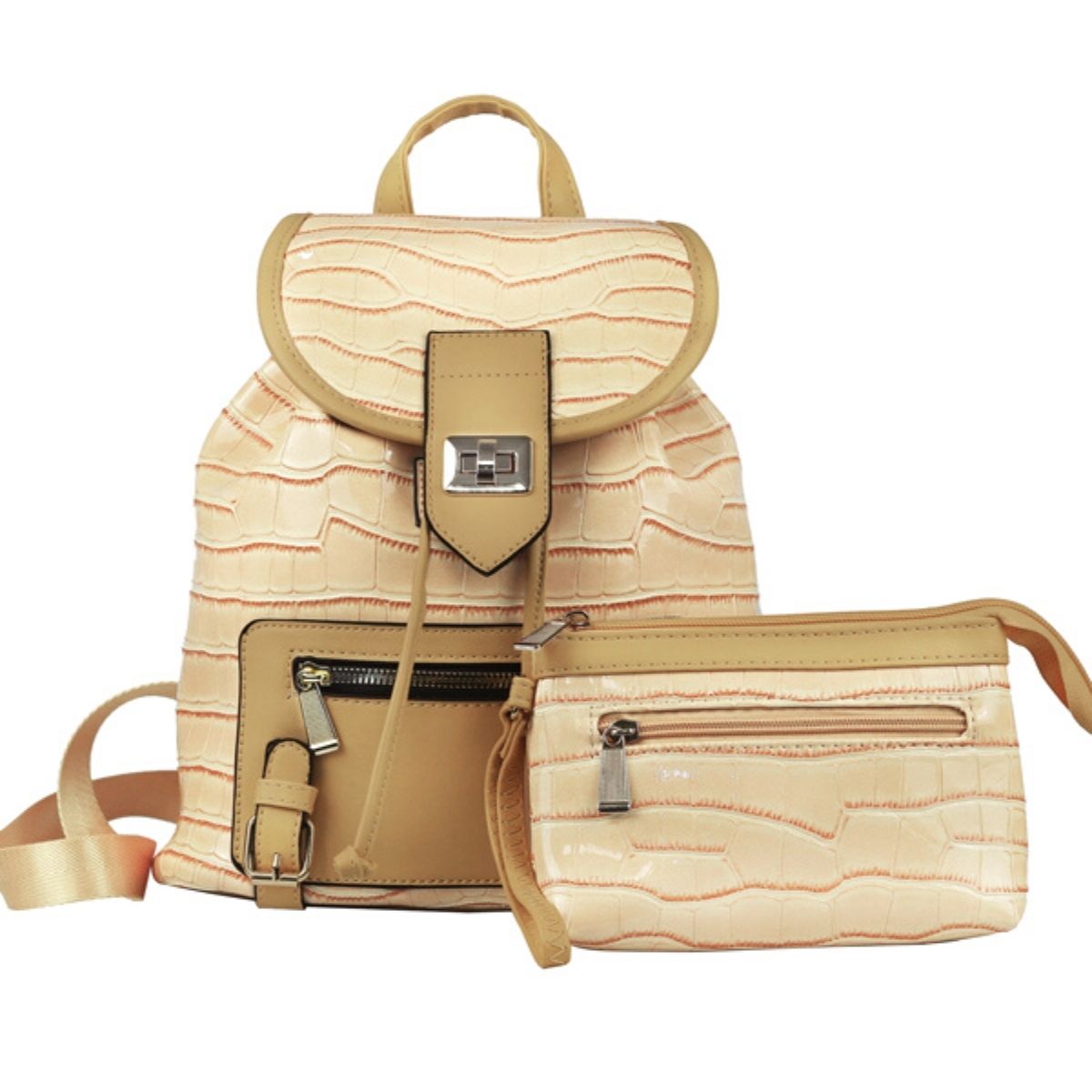 Light Brown Croc Cinch Backpack Set