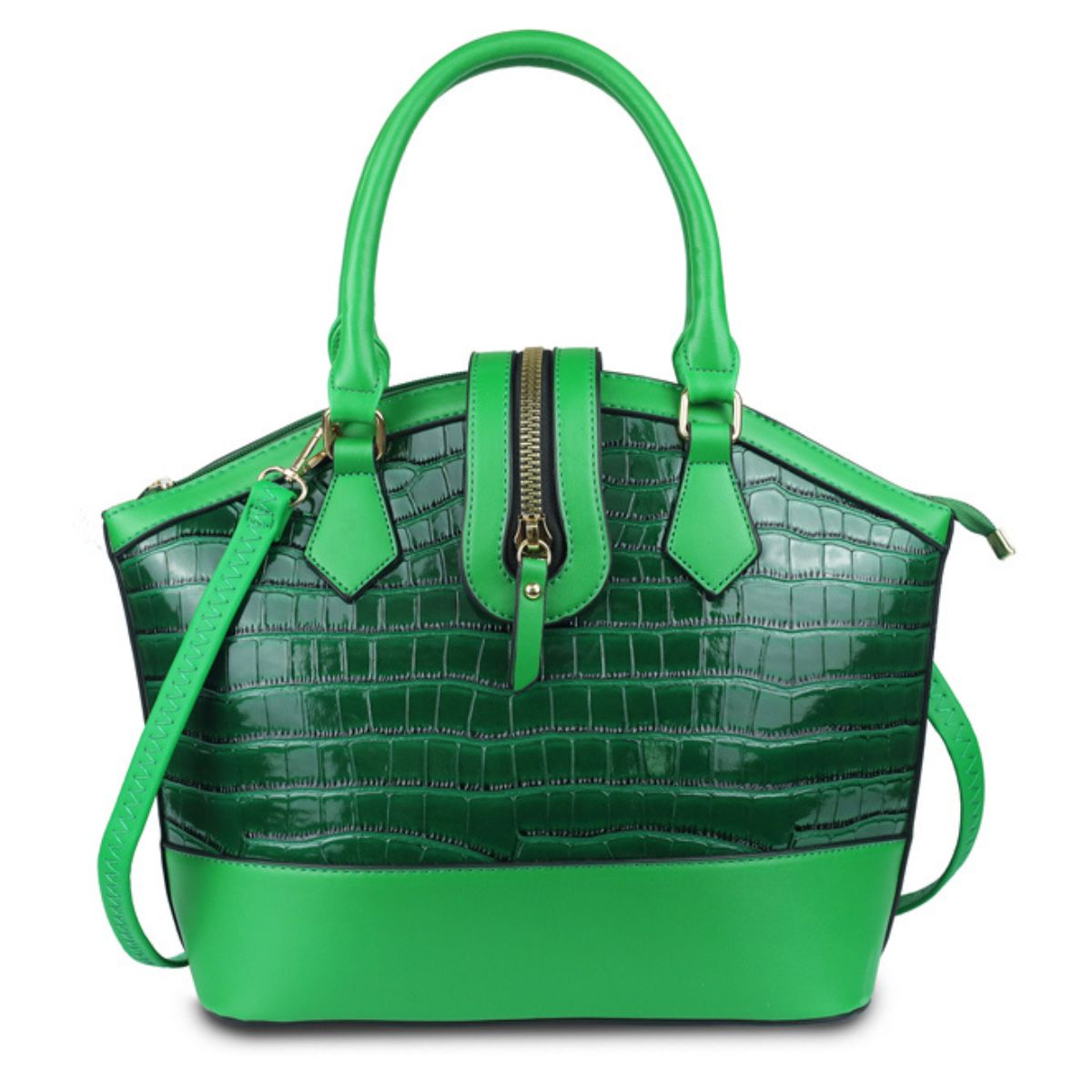 Green Croc Zipper Tote Handbag