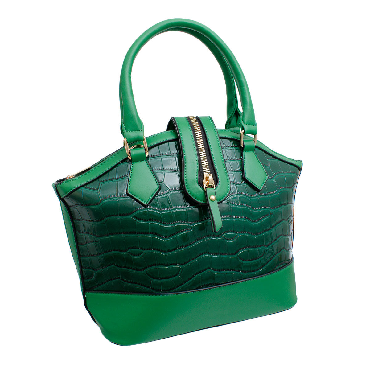 Green Croc Zipper Tote Handbag