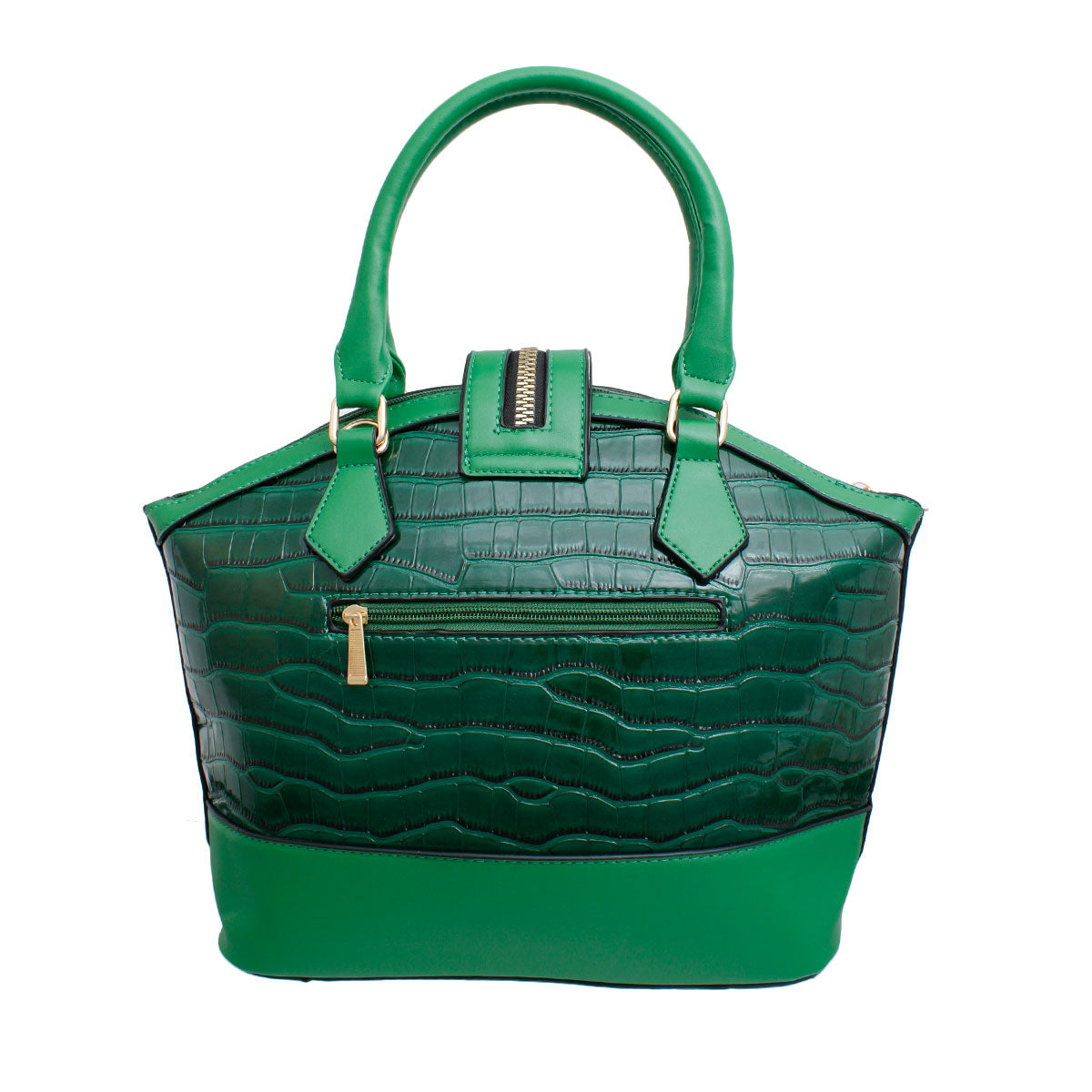 Green Croc Zipper Tote Handbag