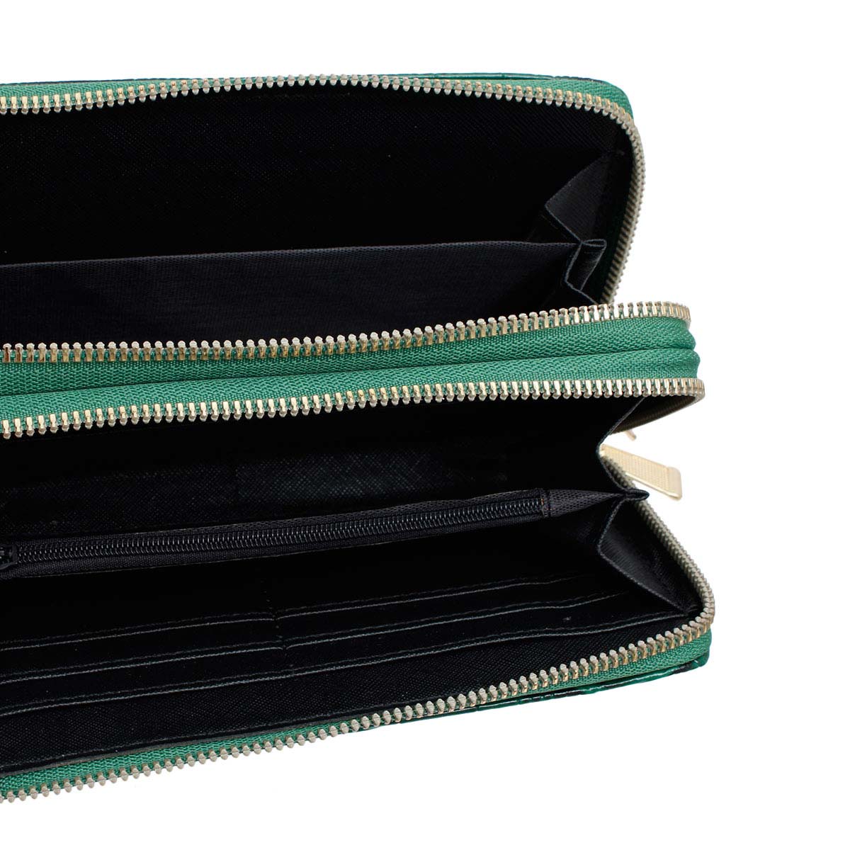 Dark Green Croc Double Zipper Wallet