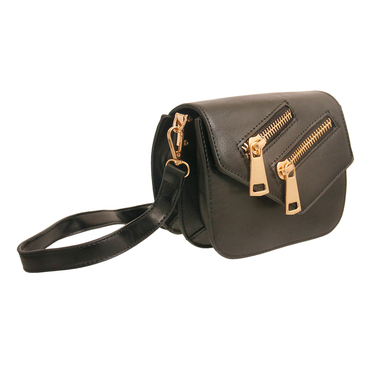 Black Leather Saddle Crossbody