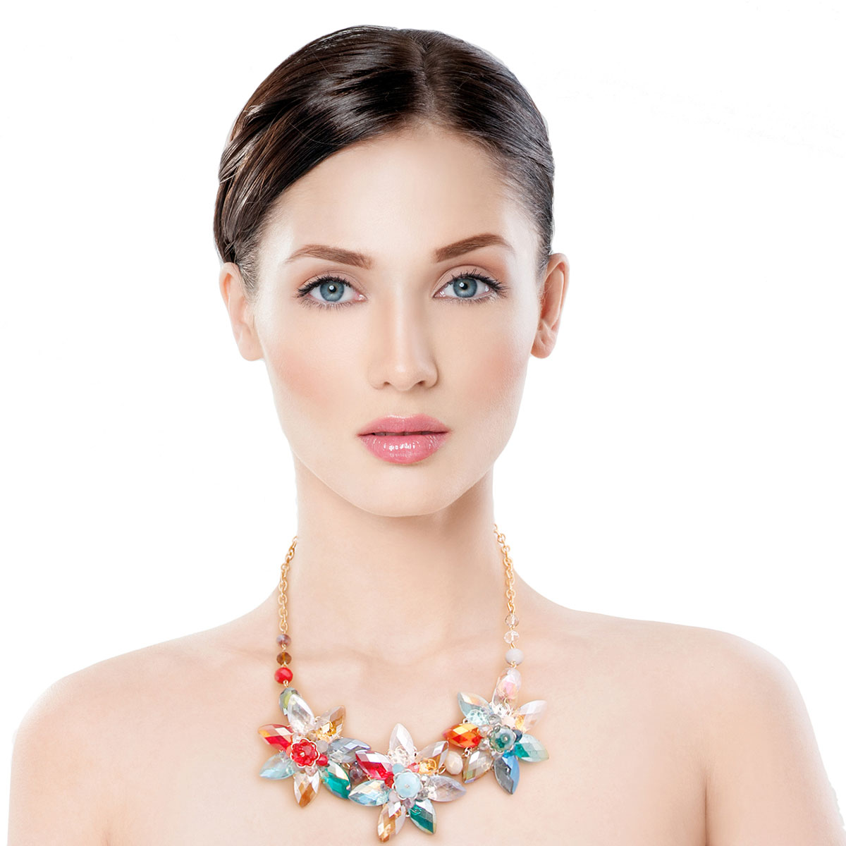 Multi Color Crystal Flower Collar Set