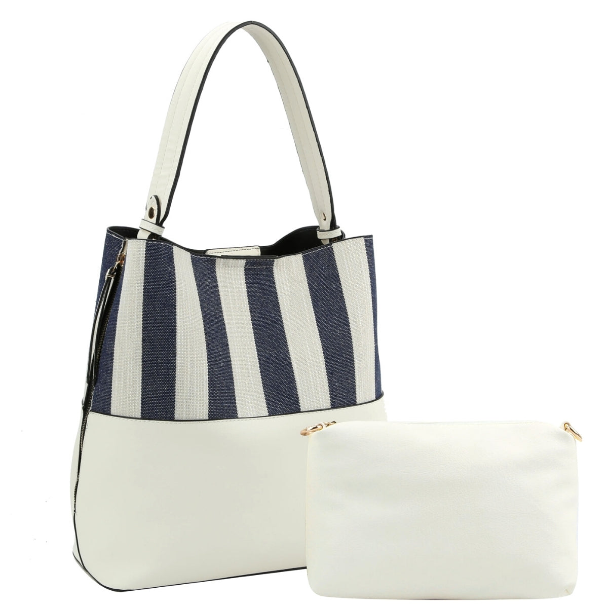 White Denim Stripe Handbag Set