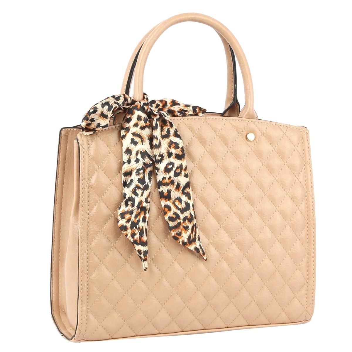 Taupe Quilted Leopard Scarf Tote