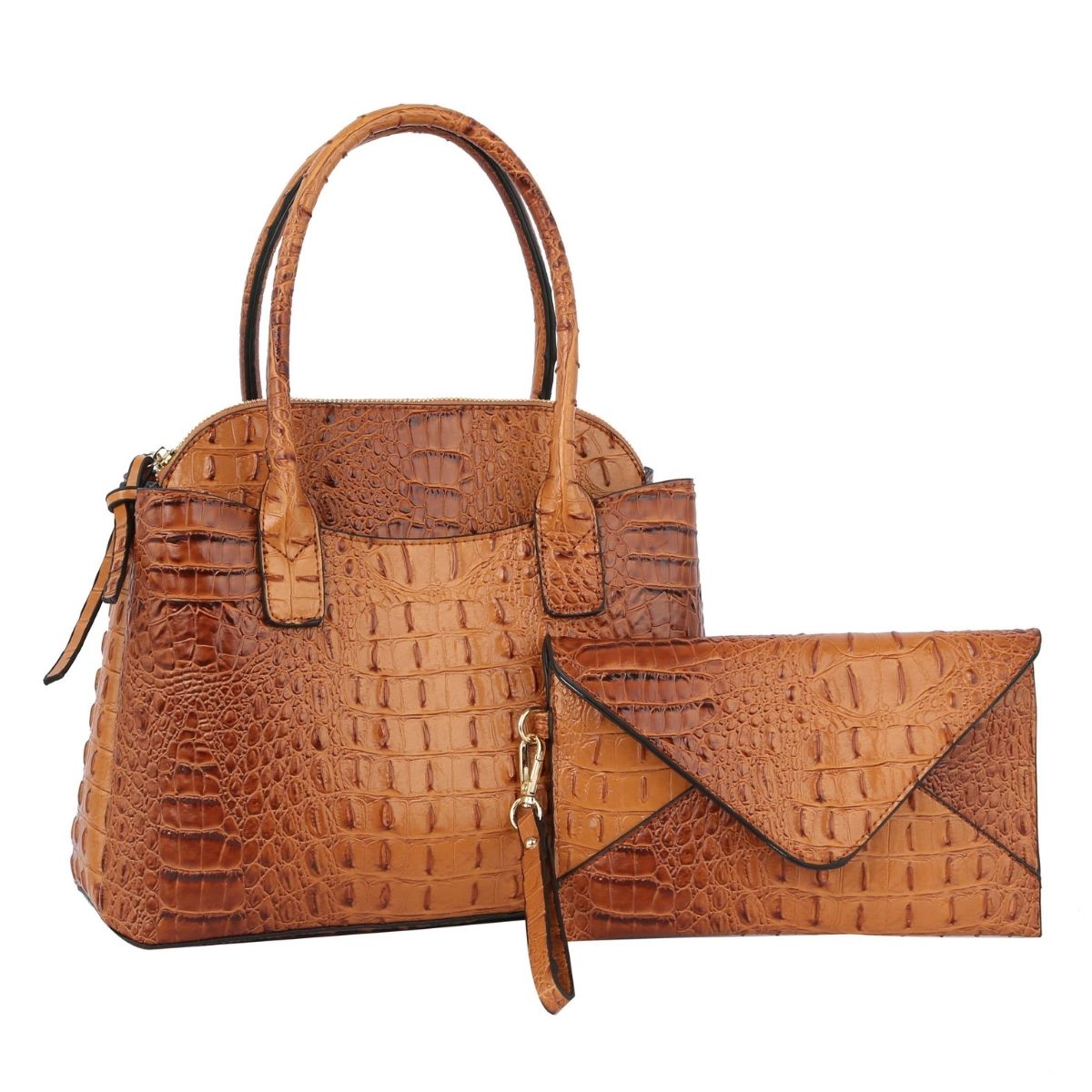 Brown Crocodile Tote and Clutch Set