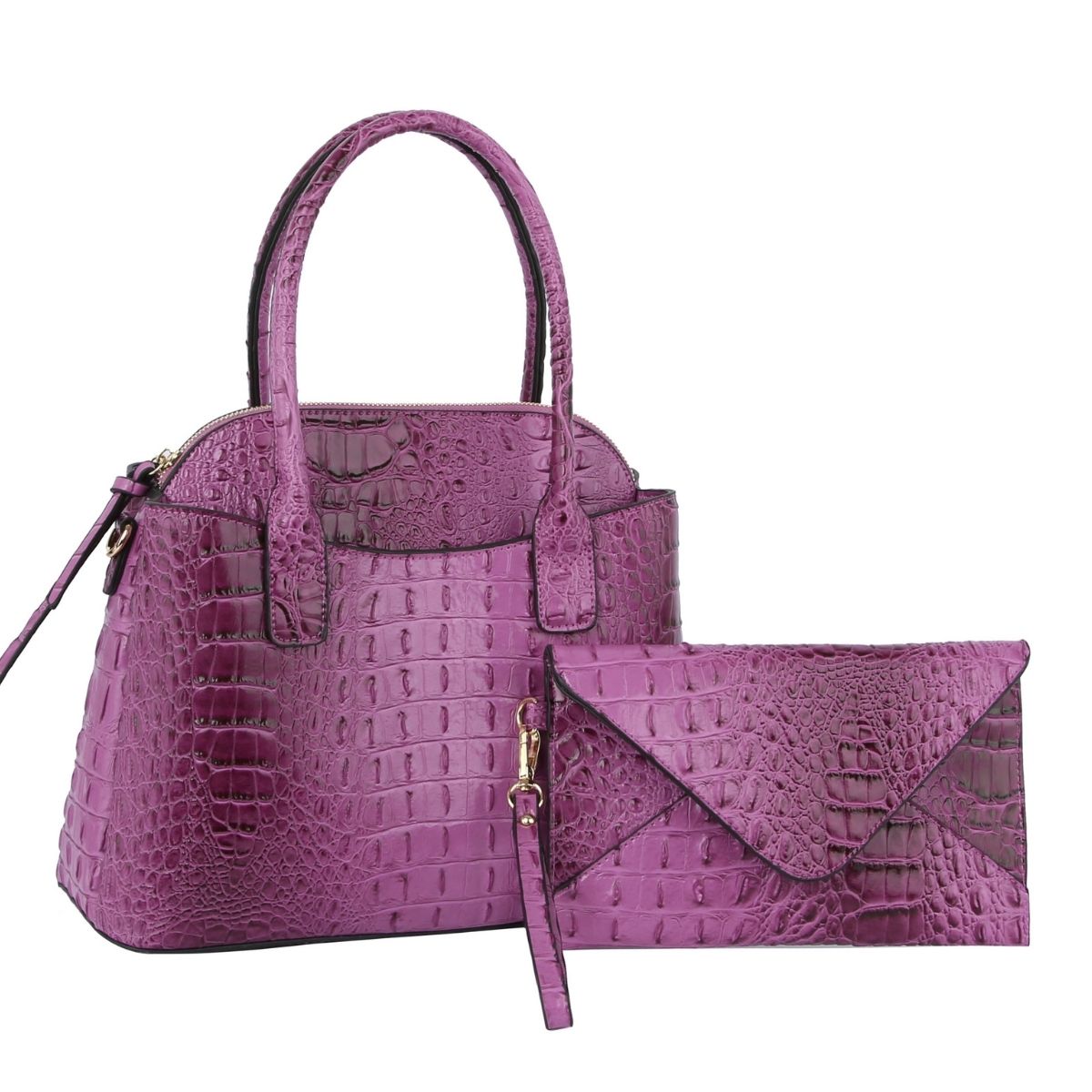 Purple Crocodile Tote and Clutch Set