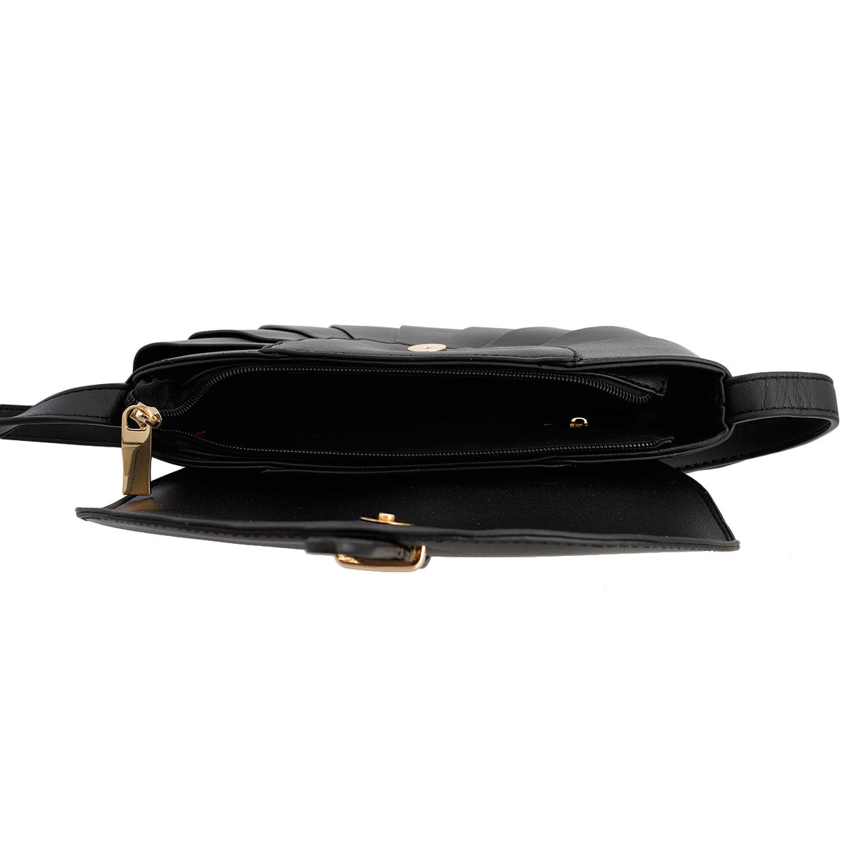 Black Pleated Semicircle Crossbody