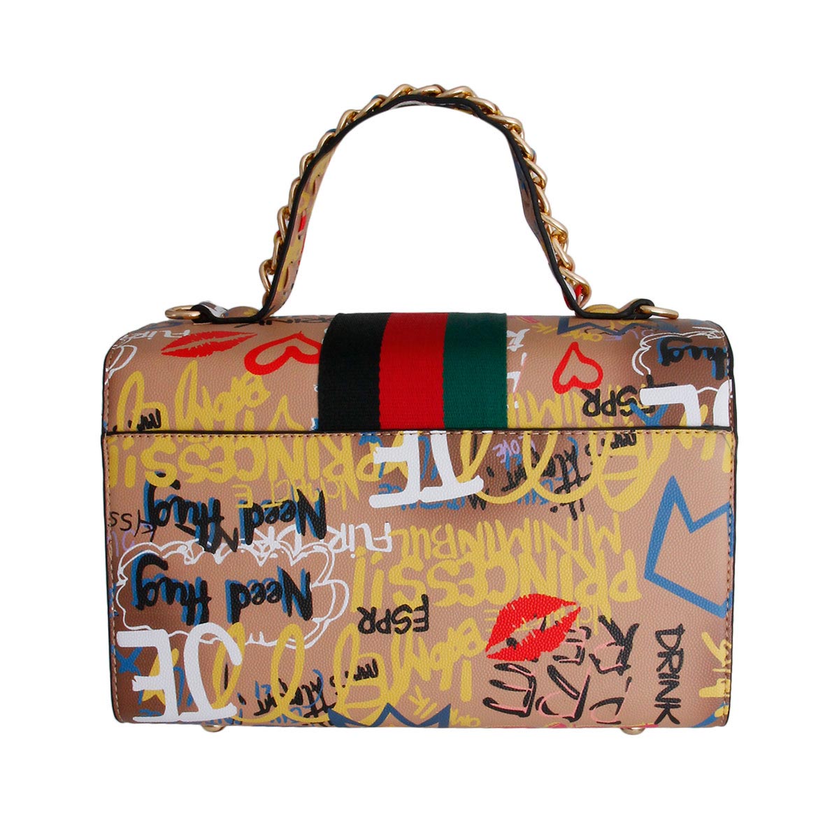 Designer Gold Graffiti Satchel Bag Set
