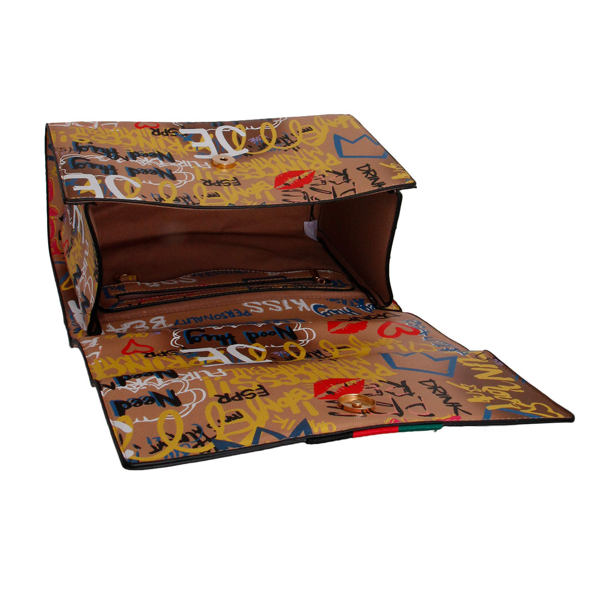 Designer Gold Graffiti Satchel Bag Set