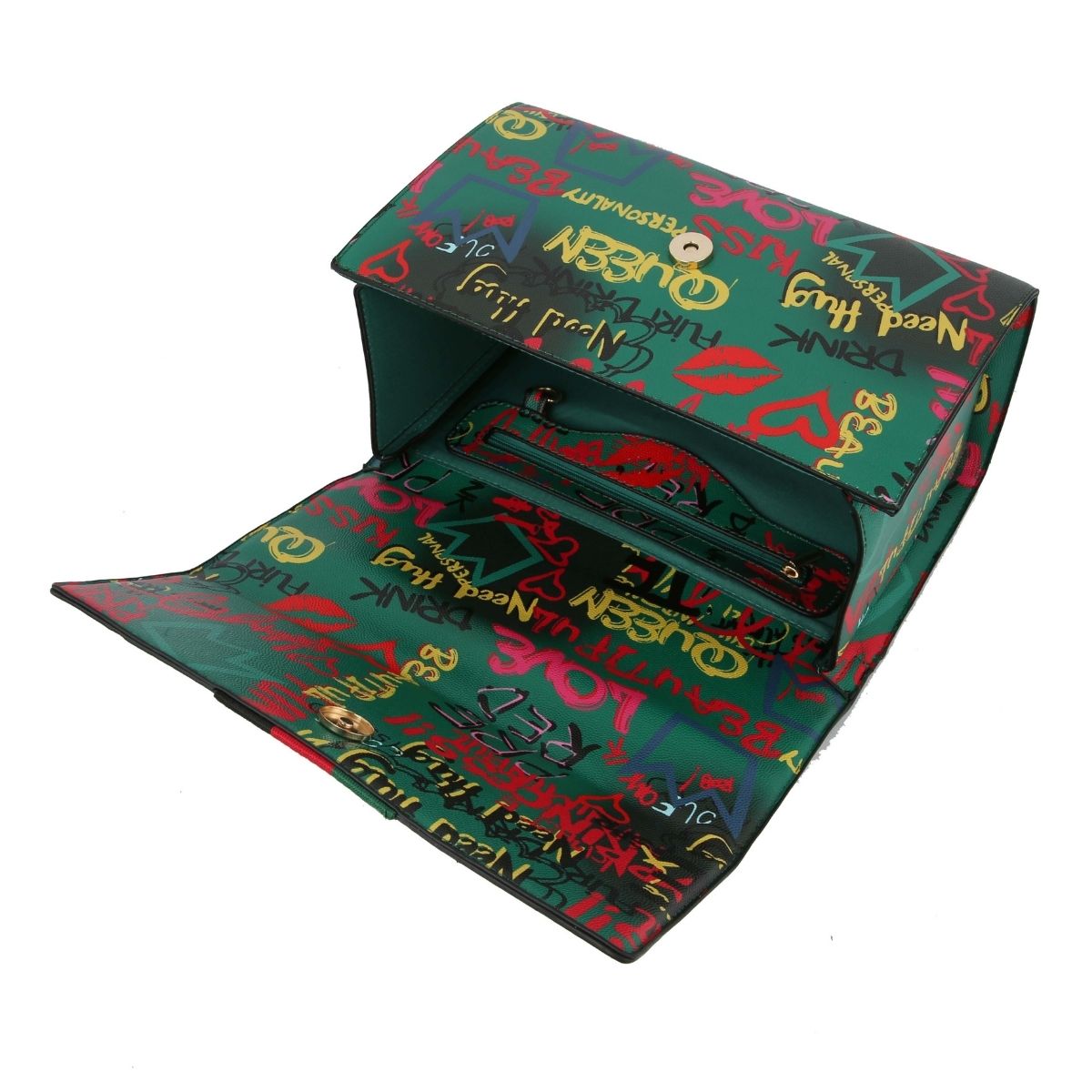 Designer Green Graffiti Satchel Bag Set